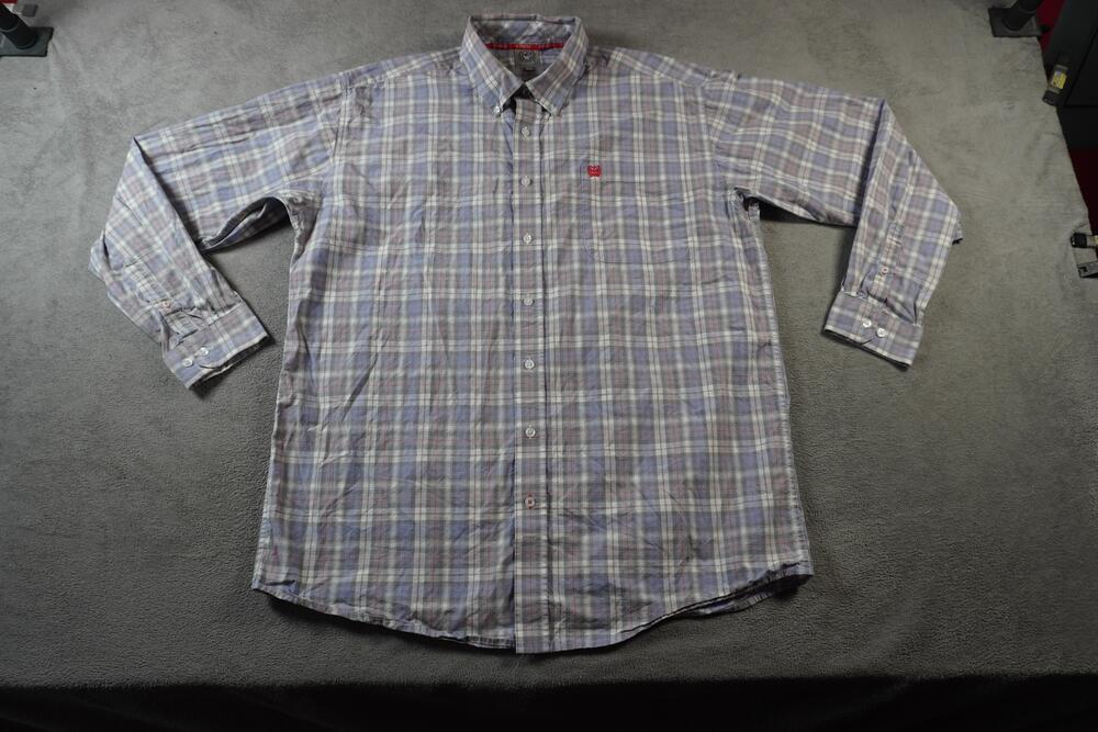 Cinch Shirt Mens Large Gray Plaid Cotton Long Sleeve Button Down Casual Western
